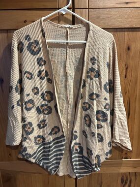 Phil Love Beige Leopard-Print Open Front Cardigan Sweater